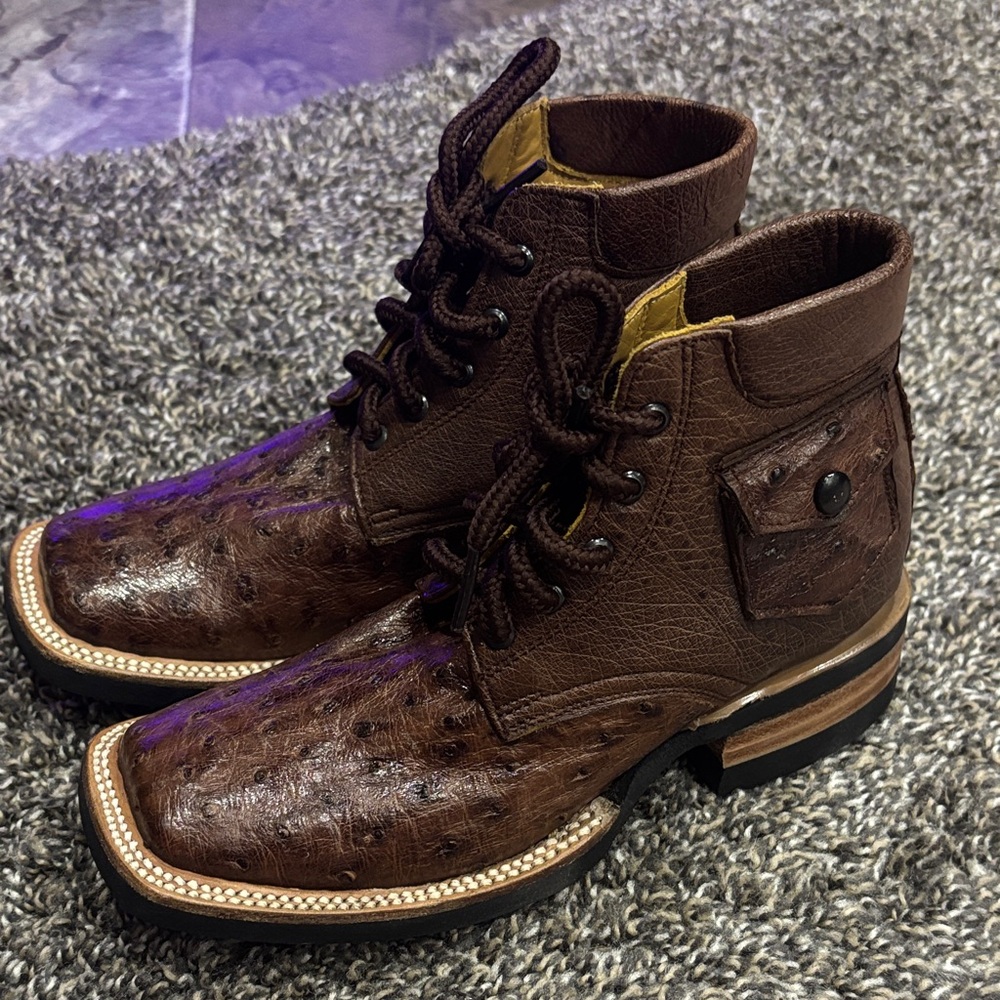 Boys Ostritch  Brown Leather Boots